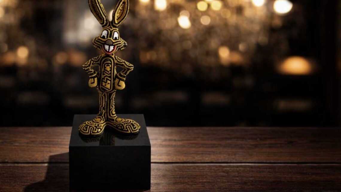 Rabbit intervened with Huichol Art