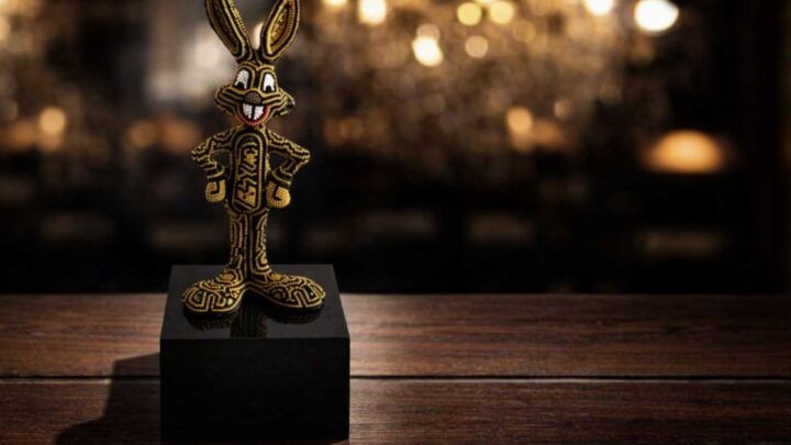 Rabbit intervened with Huichol Art