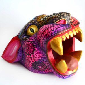 Cabeza de Jaguar Tallada en Madera de Copal - Artesanía de Oaxaca