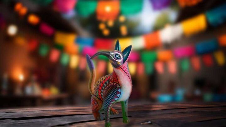 Alebrije exclusivo de colección: fusión de zorro y colibrí