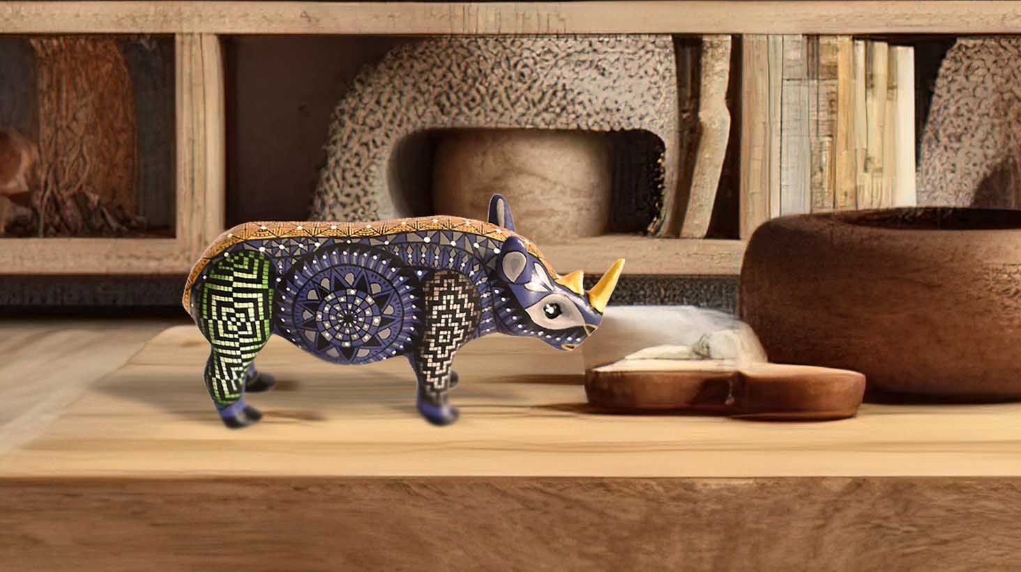 Rinoceronte de Alebrije — Fuerza Silenciosa en Madera Tallada