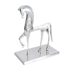 Caballo estilizado mexicano en pewter, arte ecuestre artesanal