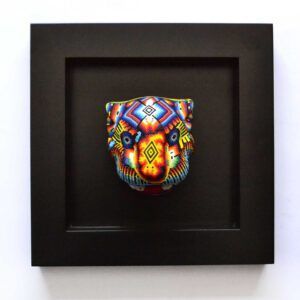 Cabeza de jaguar en marco - Arte Huichol