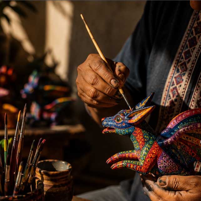 Artesano pintando un alebrije - Oaxaca