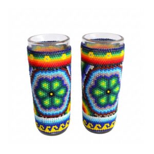 Multicolored Huichol art bottle