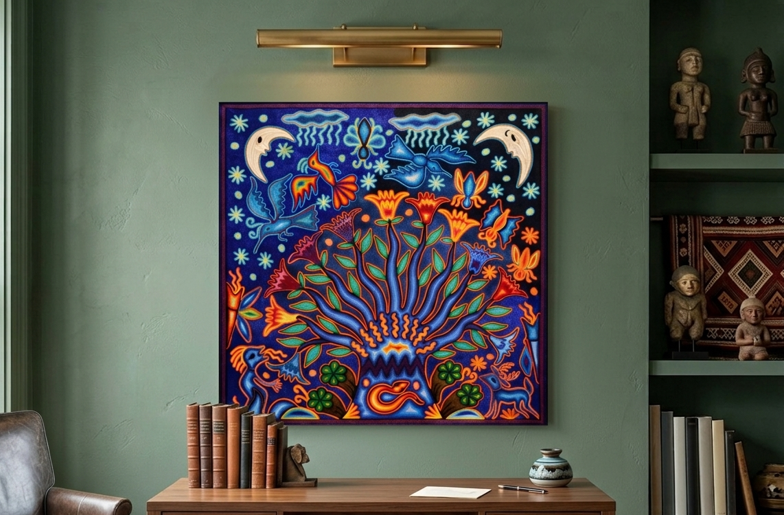 Arte Huichol del Árbol Sagrado: Colores, Símbolos y Espiritualidad