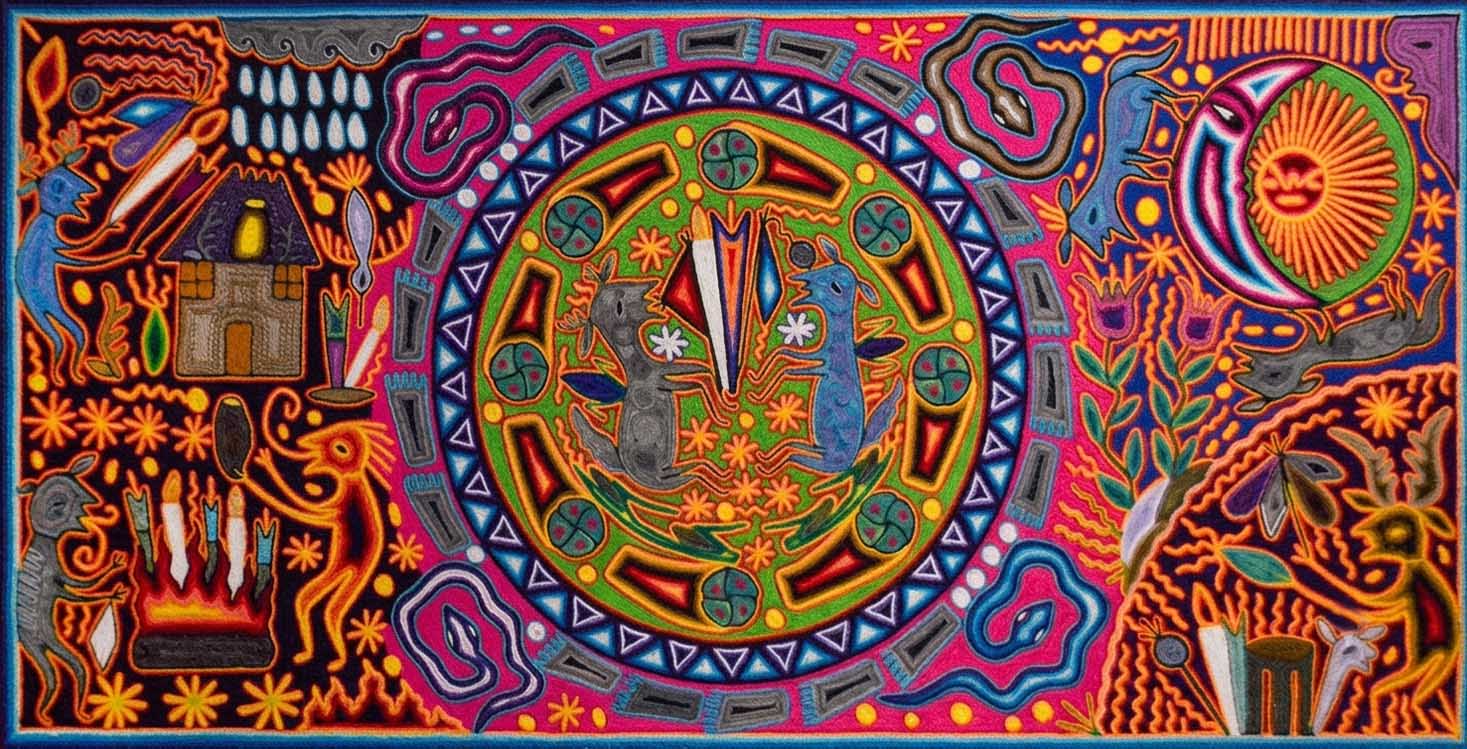 Tabla de estambre de Arte Huichol