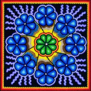 Cuadro Huichol Mandala Floral – Arte Wixárika de Colores Vibrantes