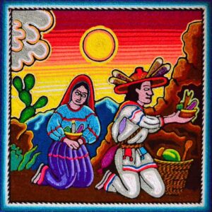 Cuadro tipo retrato de Arte Huichol