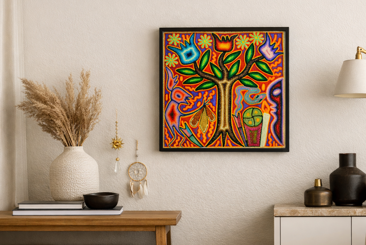 Tableau Huichol Arbre de Vie – Art Wixárika Authentique et Exclusif