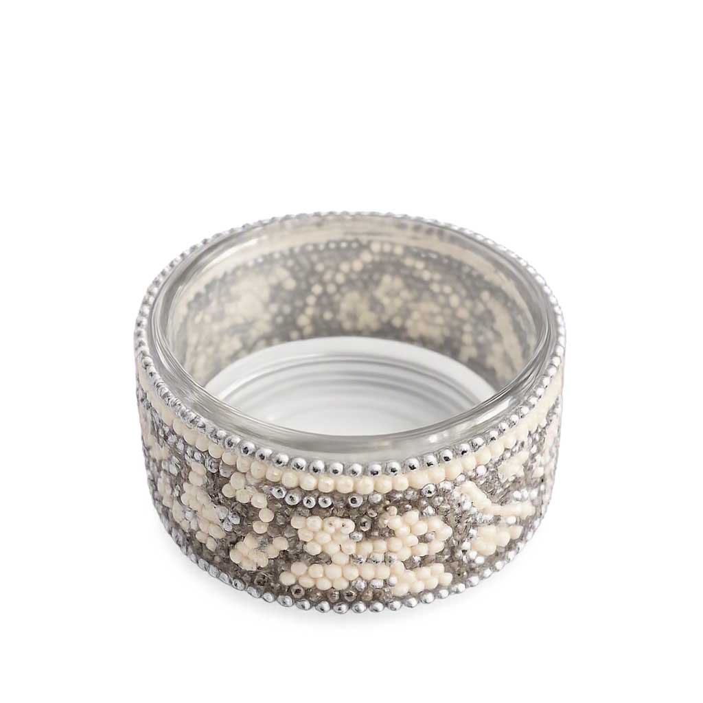 Crystal Tea Light Holder Set with Huichol Art – Handcrafted Elegance and Warm Light
